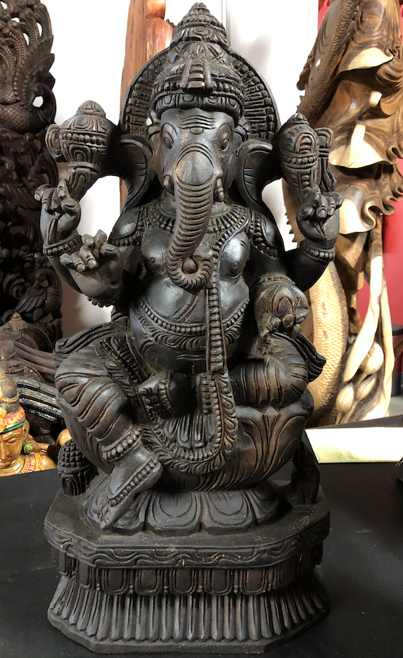 Dark Wood Ganesh Statue 24"